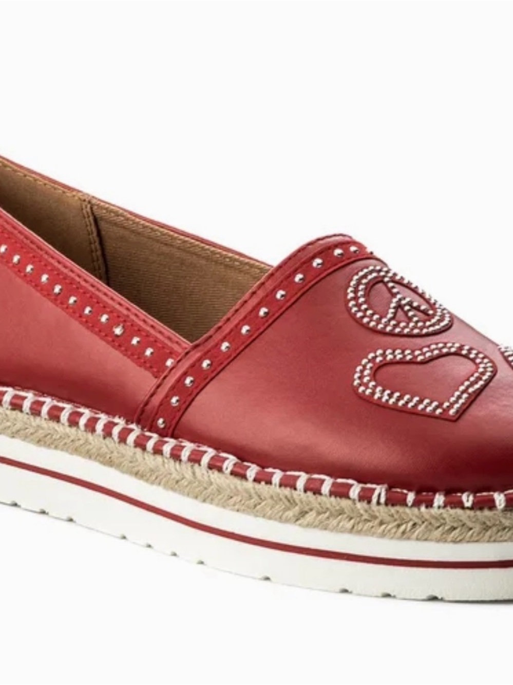 Love Moschino Red Leather Studded Heart Espadrille Platform Slip-Ons - Picture 3 of 3